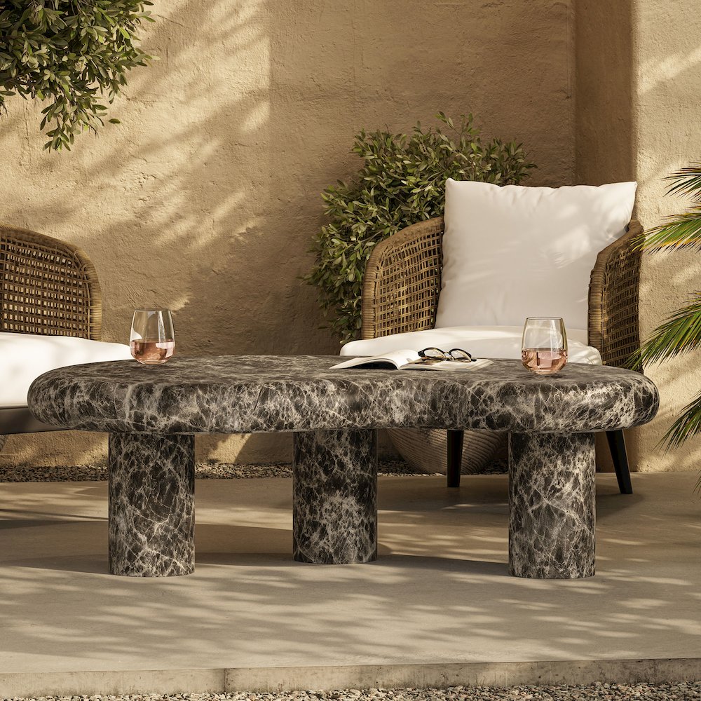 Elowen Outdoor Patio Faux Marble Coffee Table
