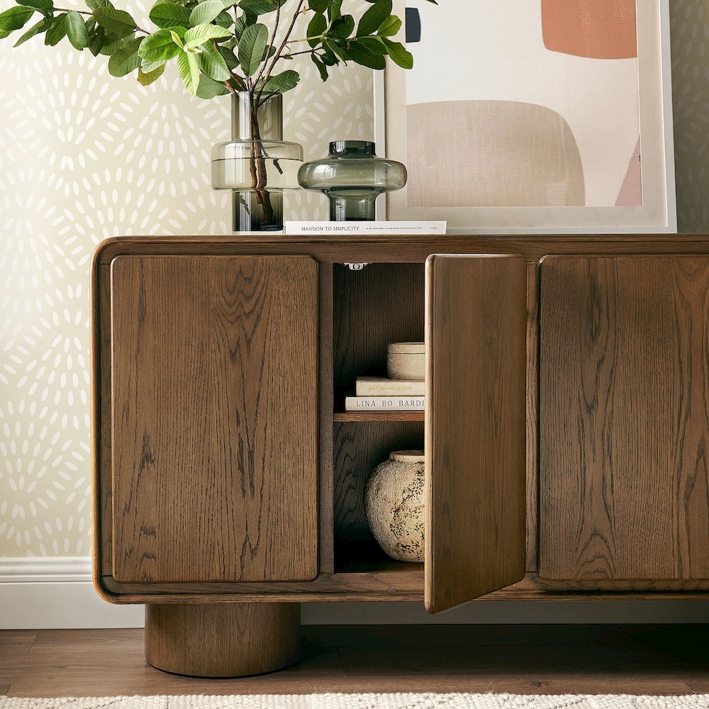 Lumo 4-Door Curved Wood Accent Cabinet - Walnut