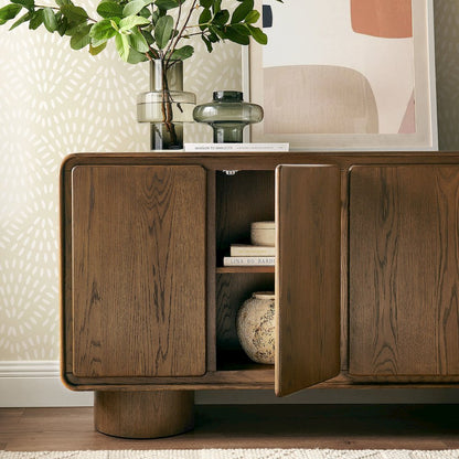 Lumo 4-Door Curved Wood Accent Cabinet - Walnut