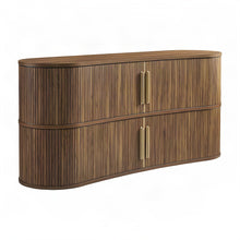 Wood Curved Fluted Sideboard Buffet Cabinet with Adjustable Shelves, Walnut