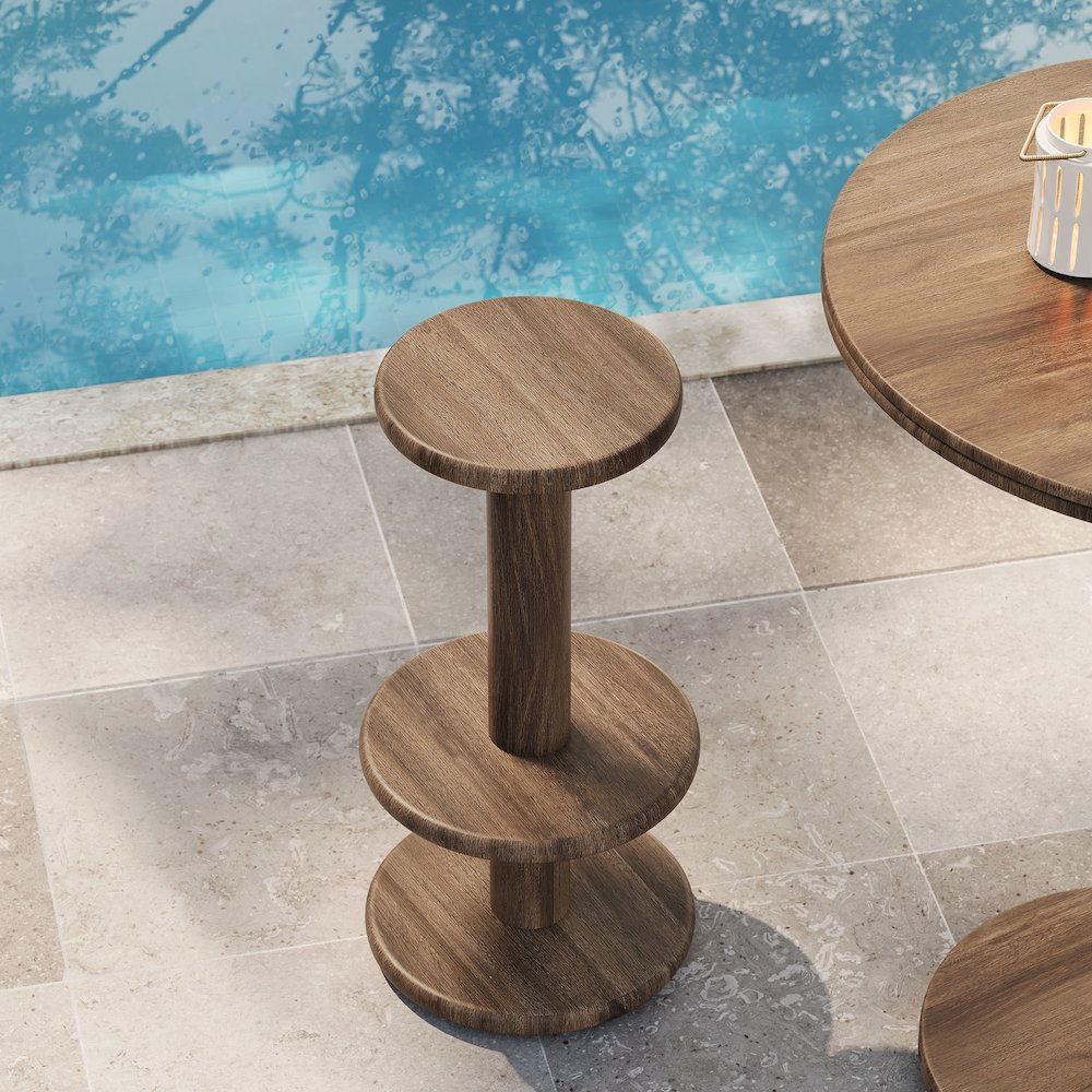 Neo 15 Inch Round Indoor - Outdoor Patio Patio Wood Bar Stools