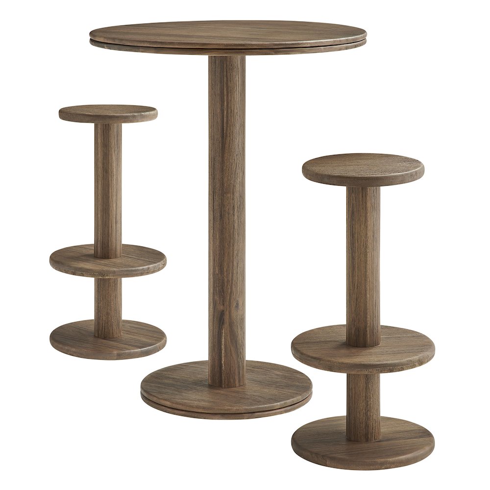 Neo 3-Piece Round Indoor - Outdoor Patio Patio Wood Bar Table And Stool Set