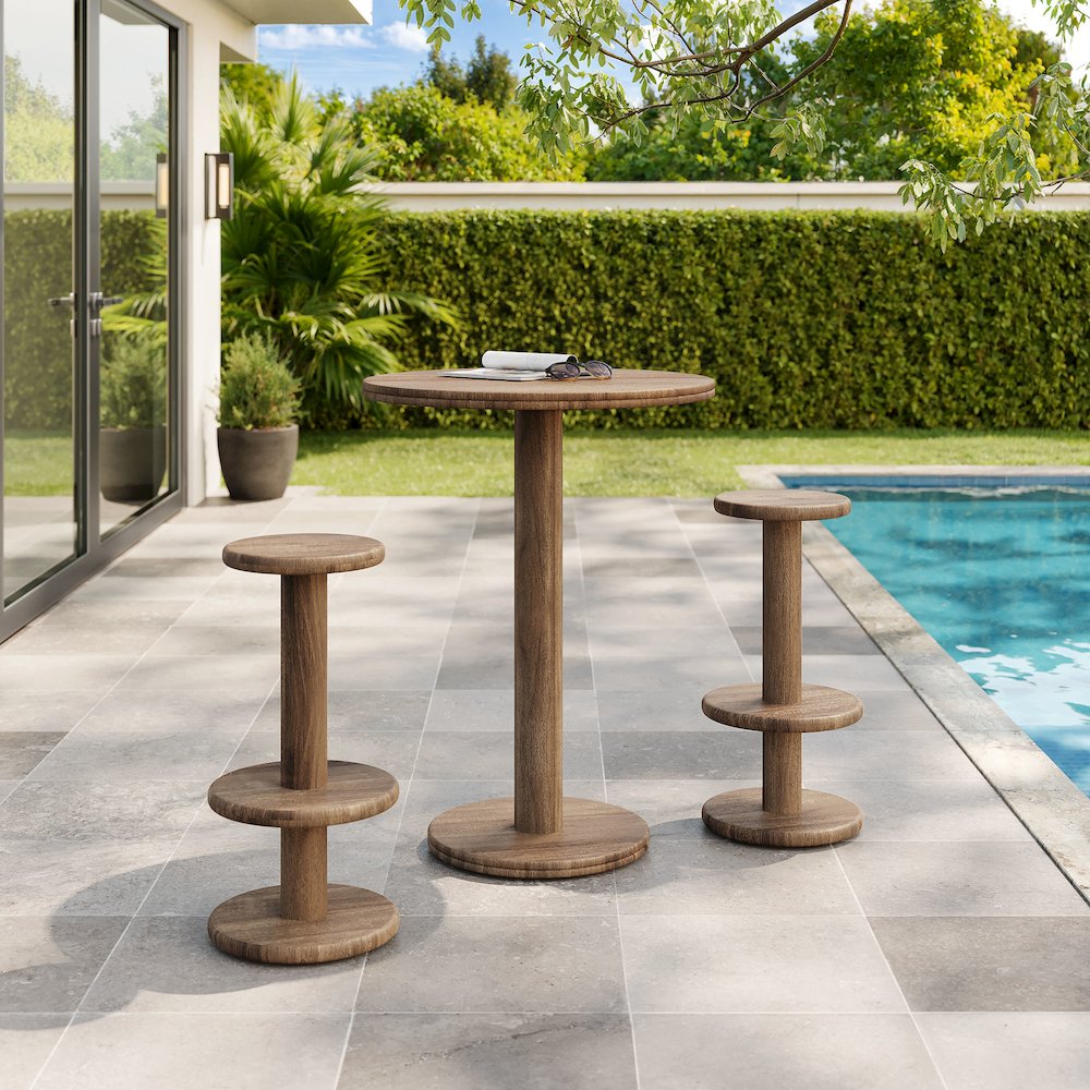 Neo 3-Piece Round Indoor - Outdoor Patio Patio Wood Bar Table And Stool Set