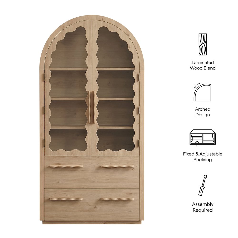 Rory 76 Inch Arched Kitchen Pantry Display Cabinet