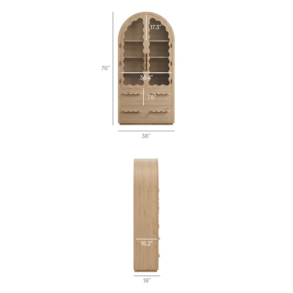 Rory 76 Inch Arched Kitchen Pantry Display Cabinet