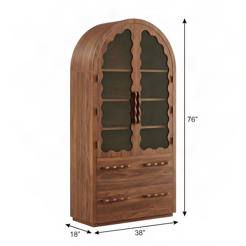 FurniFact Arched Pantry Display Cabinet with Adjustable Shelves, Walnut