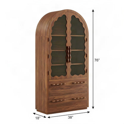 FurniFact Arched Pantry Display Cabinet with Adjustable Shelves, Walnut