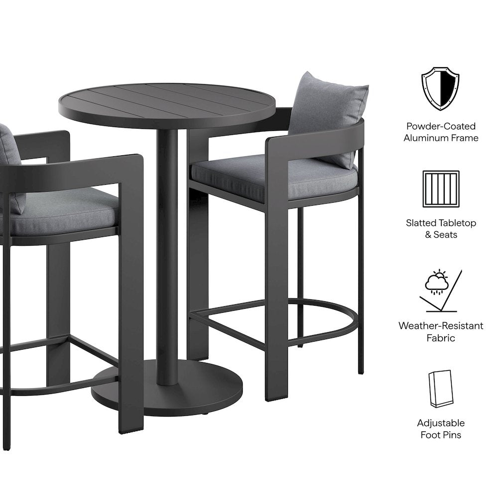 Tahoe 3-Piece Outdoor Patio Aluminum Bar Set