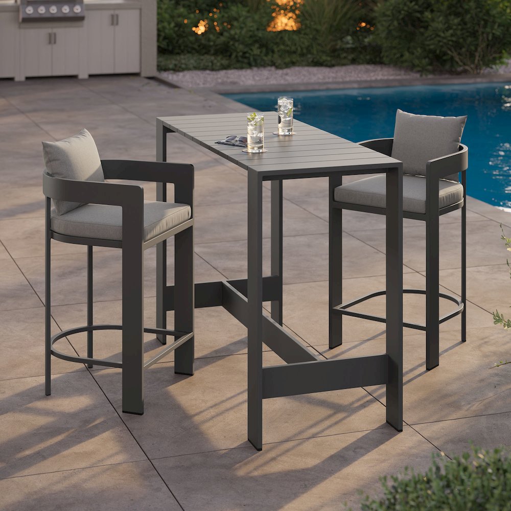 Tahoe 3-Piece Outdoor Patio Aluminum Bar Table Set