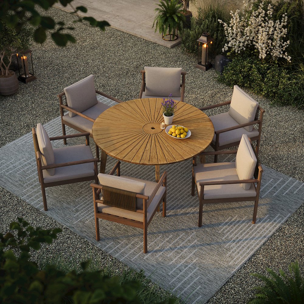 Cielo 59" Sunburst Outdoor Patio Teak Dining Table