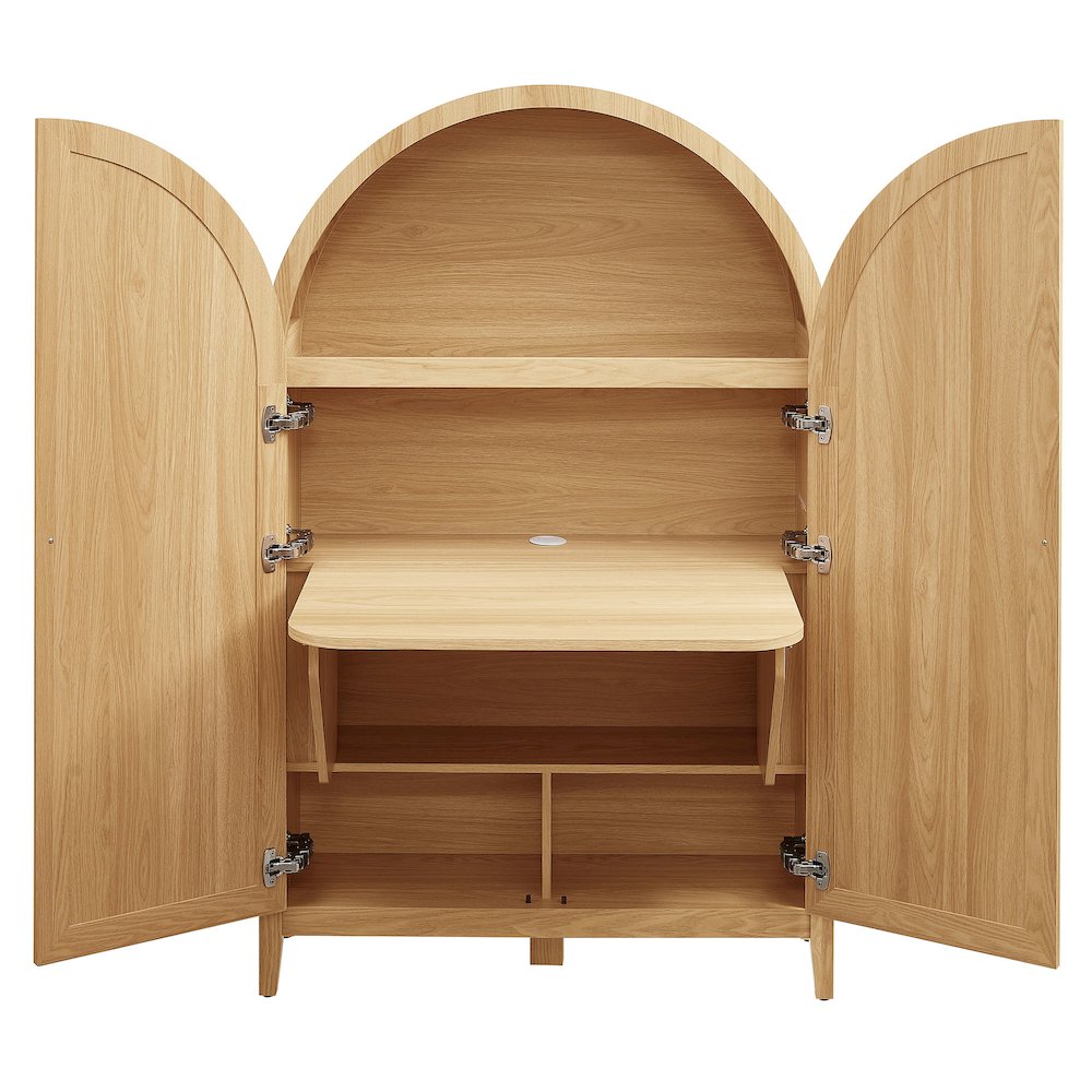Calista 63 Inch Arched Storage Cabinet With Folding Desk