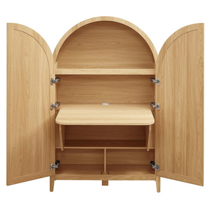 Calista 63 Inch Arched Storage Cabinet With Folding Desk
