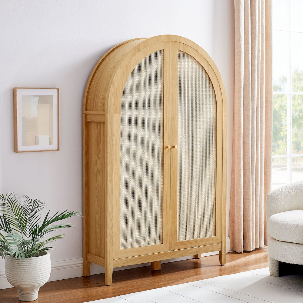 Calista 63 Inch Arched Storage Cabinet With Folding Desk