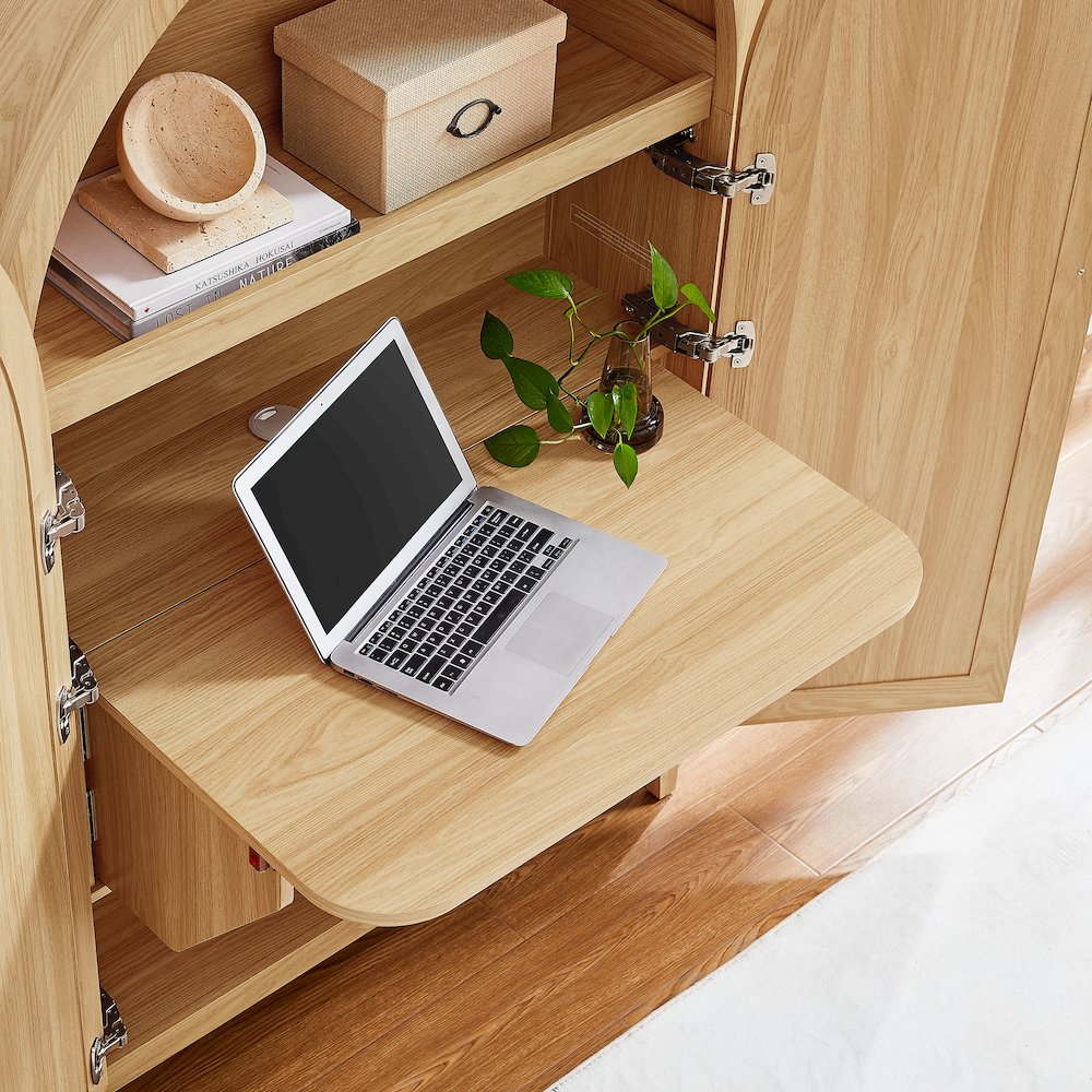 Calista 63 Inch Arched Storage Cabinet With Folding Desk