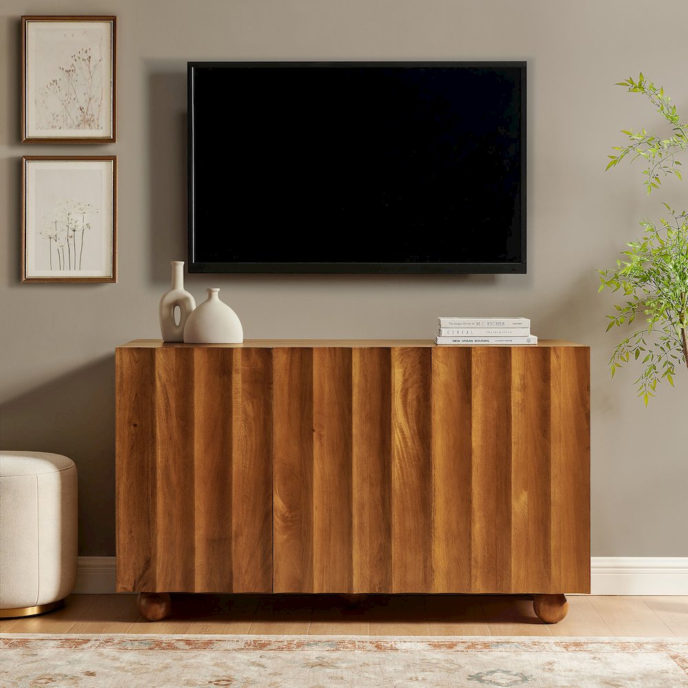 Sorren 54 Inch Scalloped Wood 3-Door Sideboard - Walnut