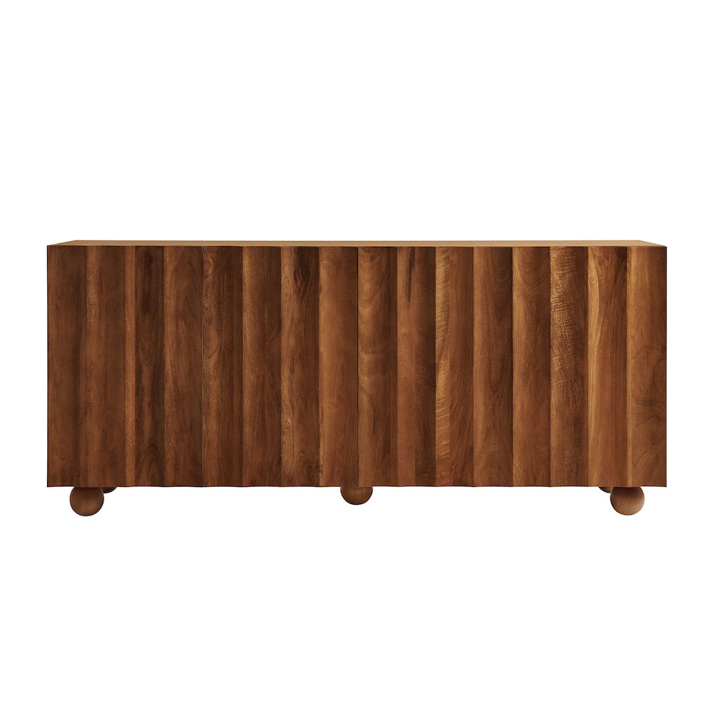 Sorren 72 Inch Scalloped Wood 4-Door Sideboard - Walnut