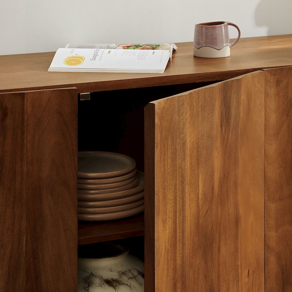 Sorren 72 Inch Scalloped Wood 4-Door Sideboard - Walnut