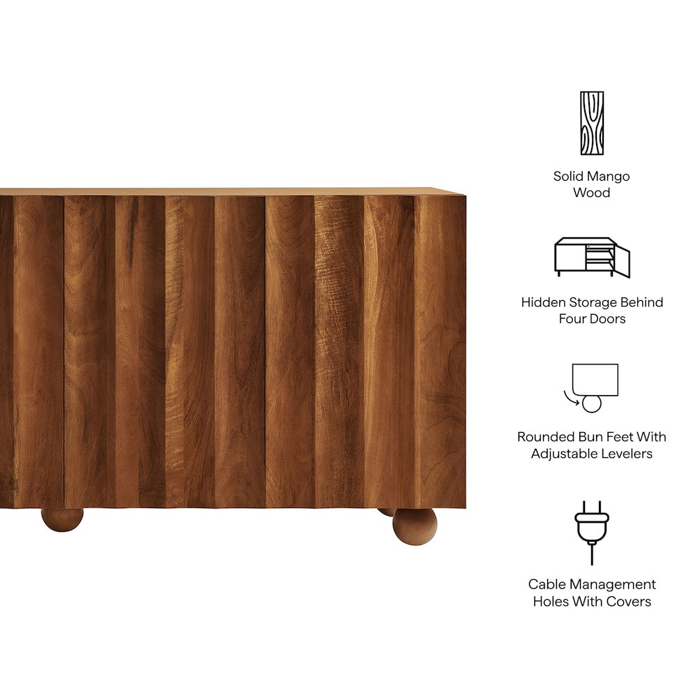 Sorren 72 Inch Scalloped Wood 4-Door Sideboard - Walnut