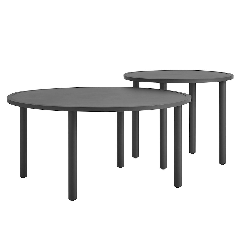 Porta 2 Piece Nesting Outdoor Patio Aluminum Coffee Table Set - Charcoal