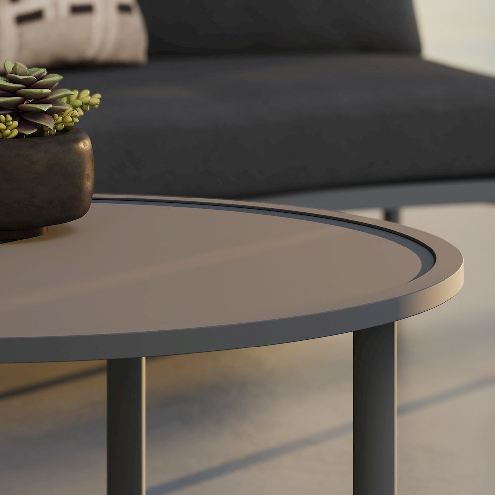 Porta 2 Piece Nesting Outdoor Patio Aluminum Coffee Table Set - Charcoal