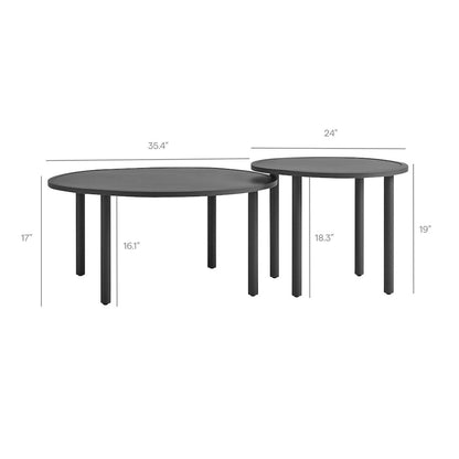 Porta 2 Piece Nesting Outdoor Patio Aluminum Coffee Table Set - Charcoal
