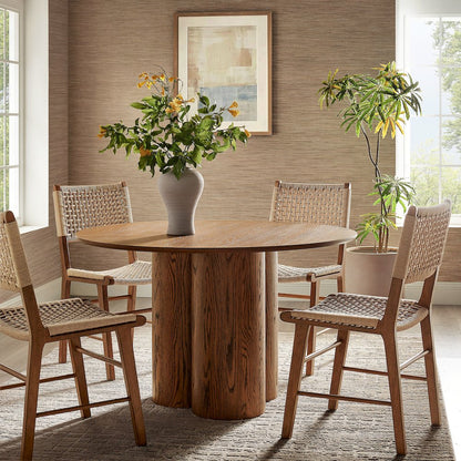 Renwick 47 Inch Oak Veneer Round Pedestal Dining Table - Walnut