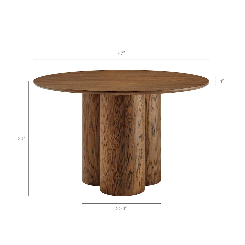 Renwick 47 Inch Oak Veneer Round Pedestal Dining Table - Walnut