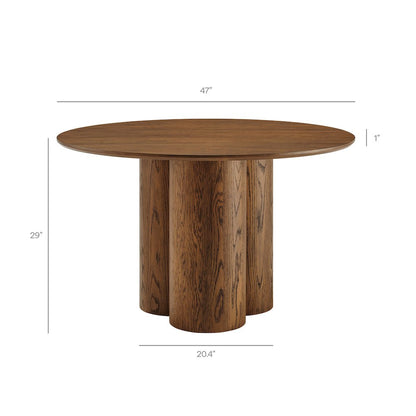 Renwick 47 Inch Oak Veneer Round Pedestal Dining Table - Walnut