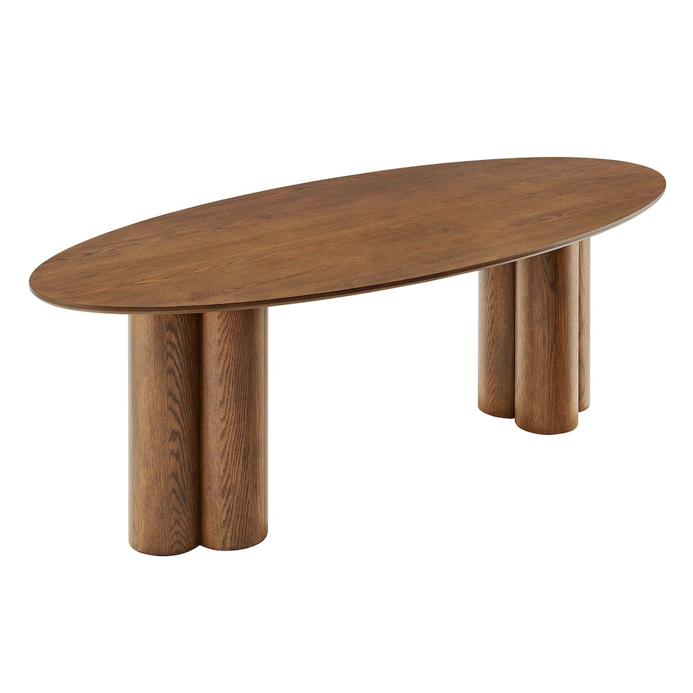 Renwick 79 Inch Oak Veneer Oval Pedestal Dining Table - Walnut