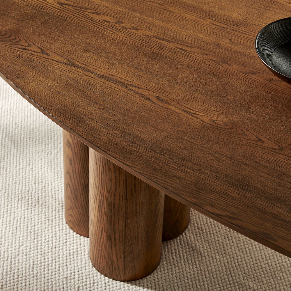 Renwick 79 Inch Oak Veneer Oval Pedestal Dining Table - Walnut