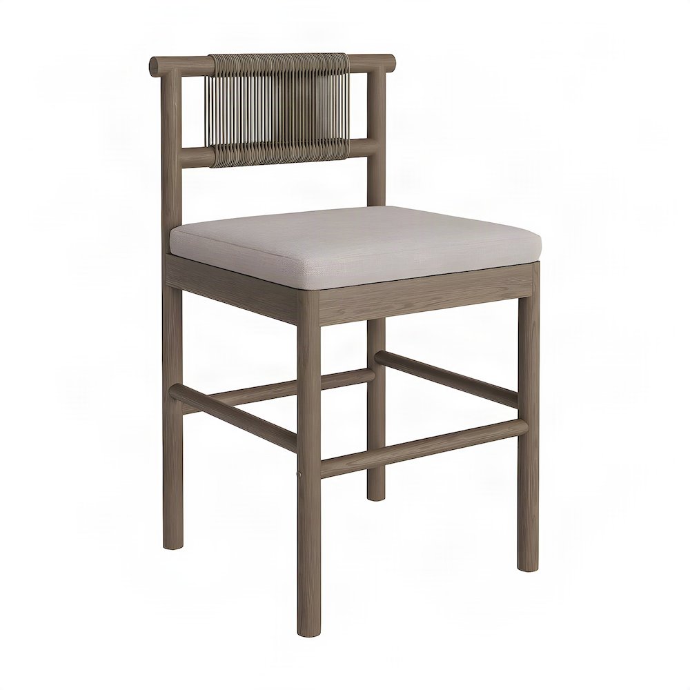 Outdoor Escape Counter Stools with Teak Slat Back, Gray, Set of 2