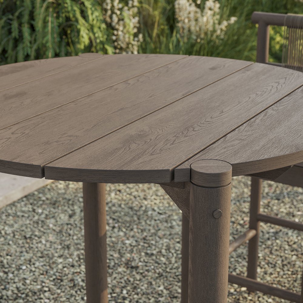 Eleni Round 35 Inch Outdoor Patio Teak Wood Round Bar Table