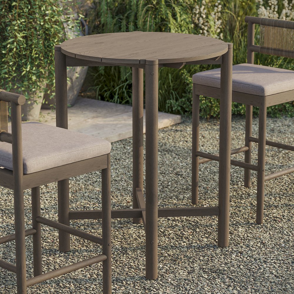 Eleni Round 35 Inch Outdoor Patio Teak Wood Round Bar Table