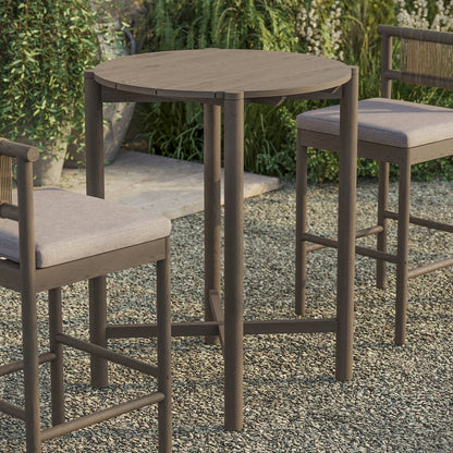 Eleni Round 35 Inch Outdoor Patio Teak Wood Round Bar Table
