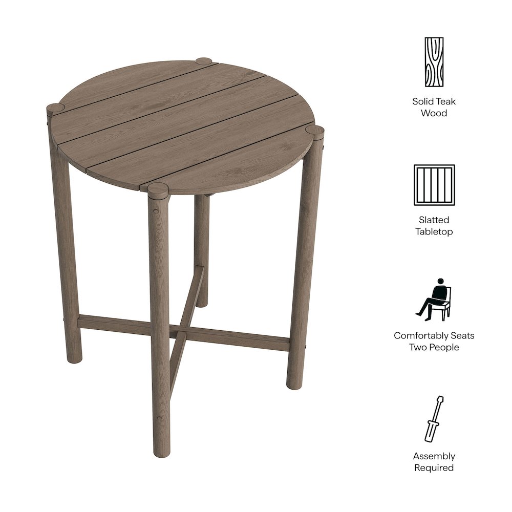 Eleni Round 35 Inch Outdoor Patio Teak Wood Round Bar Table
