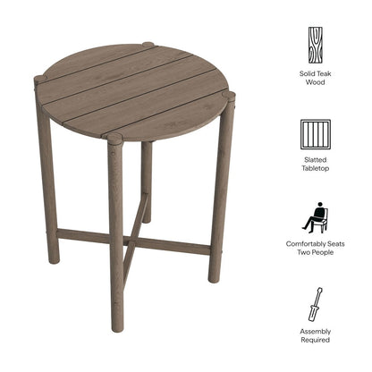 Eleni Round 35 Inch Outdoor Patio Teak Wood Round Bar Table