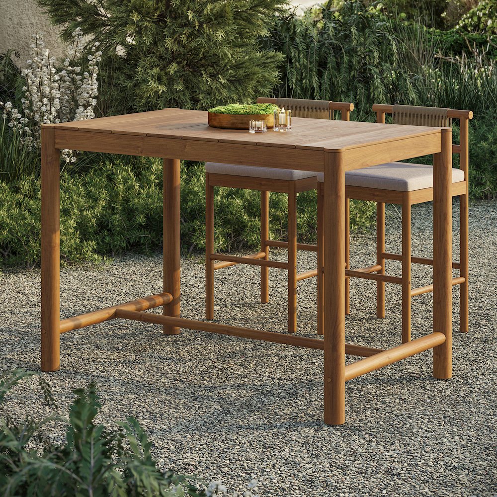 Eleni Rectangle 56-Inch Outdoor Patio Teak Wood Rectangular Bar Table