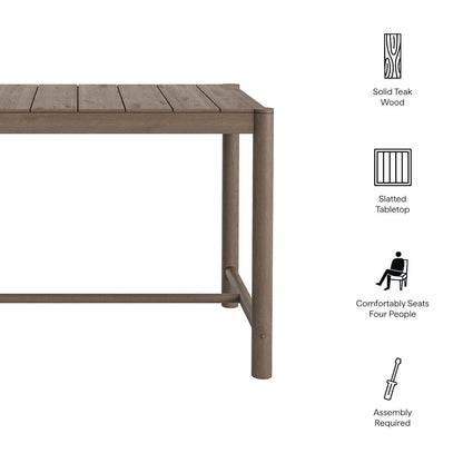 Eleni Rectangle 56-Inch Outdoor Patio Teak Wood Rectangular Bar Table