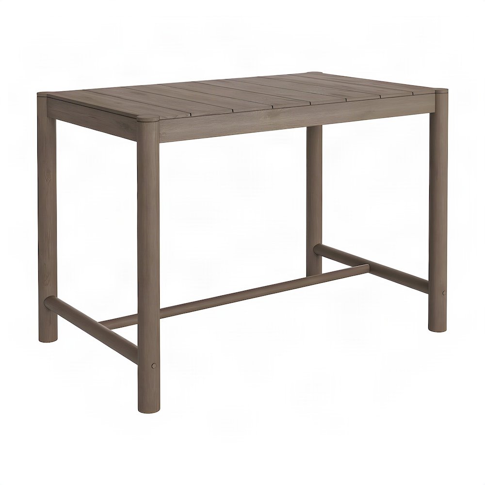 Teak Rectangular Outdoor Bar Height Pub Table, Weathered Gray Teak