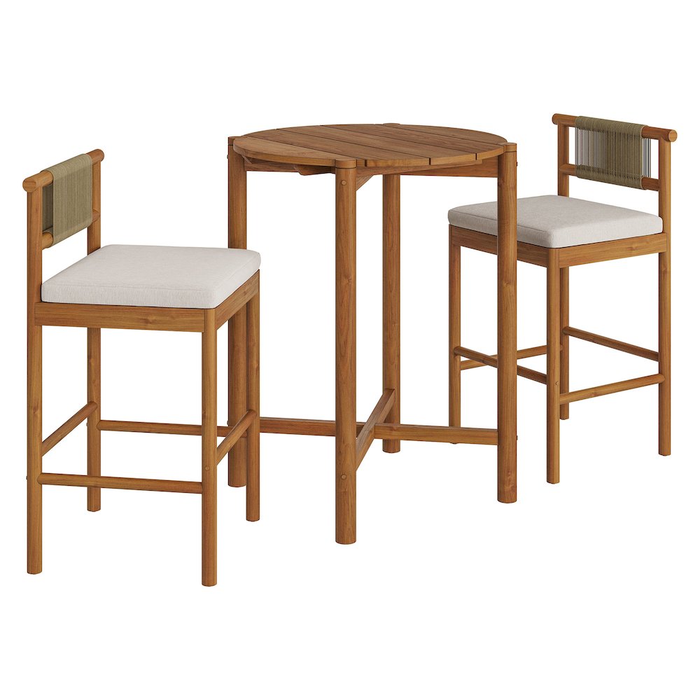 Eleni 3-Piece Outdoor Patio Teak Wood Bar Set