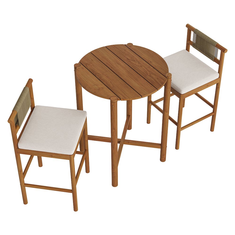 Eleni 3-Piece Outdoor Patio Teak Wood Bar Set
