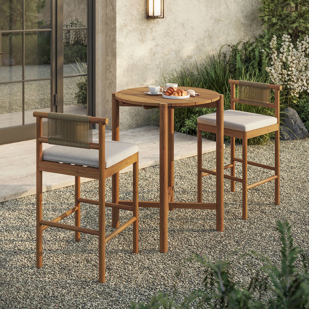Eleni 3-Piece Outdoor Patio Teak Wood Bar Set