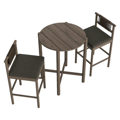 Eleni 3-Piece Outdoor Patio Teak Wood Bar Set
