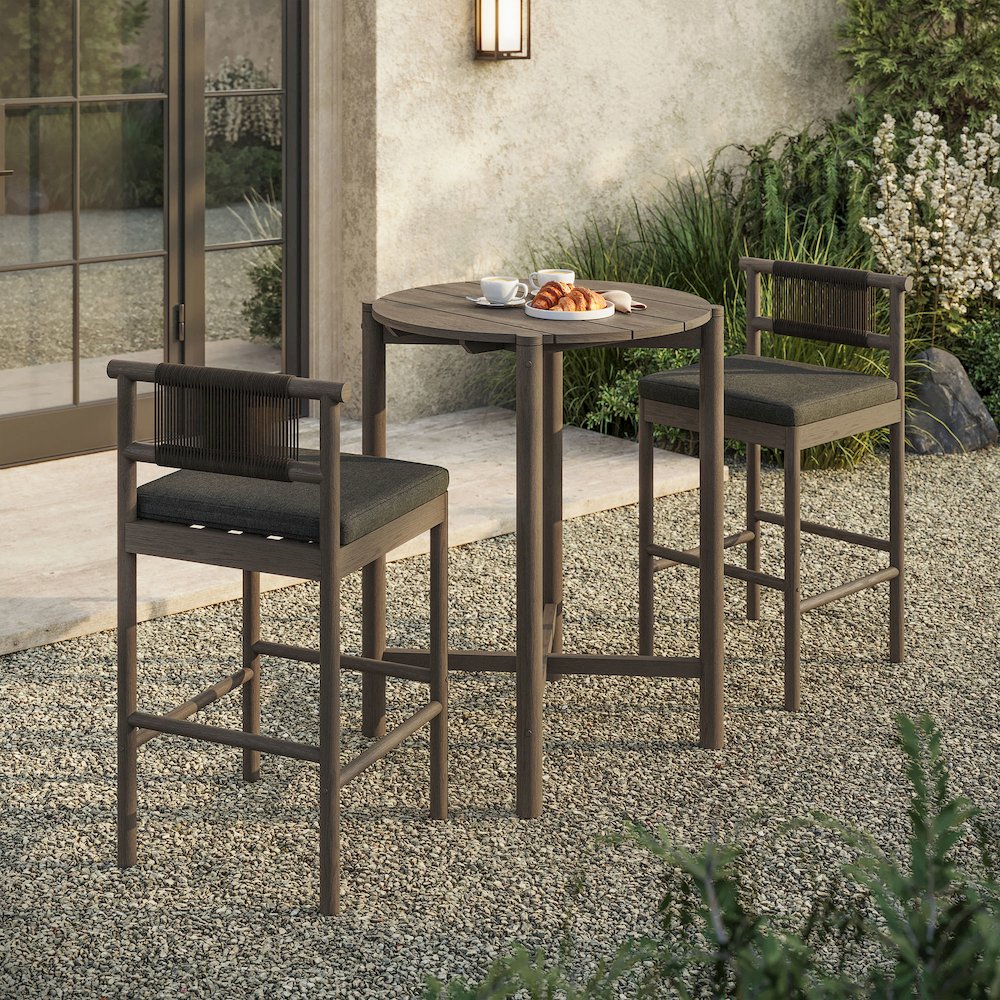 Eleni 3-Piece Outdoor Patio Teak Wood Bar Set