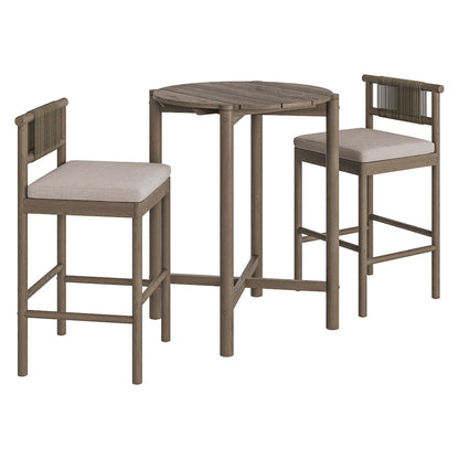Eleni 3-Piece Outdoor Patio Teak Wood Bar Set