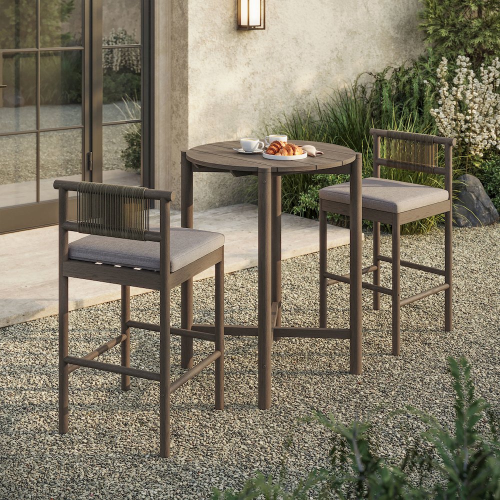 Eleni 3-Piece Outdoor Patio Teak Wood Bar Set