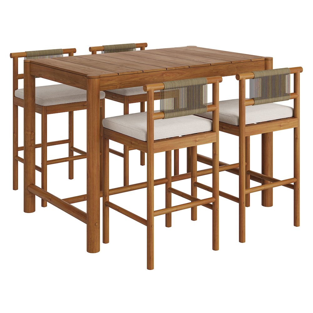 Eleni 5-Piece Outdoor Patio Teak Wood Bar Set