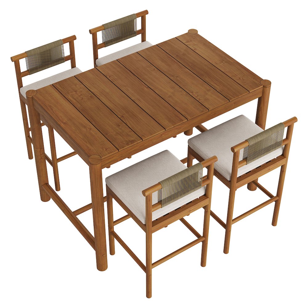 Eleni 5-Piece Outdoor Patio Teak Wood Bar Set