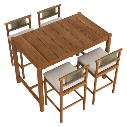 Eleni 5-Piece Outdoor Patio Teak Wood Bar Set