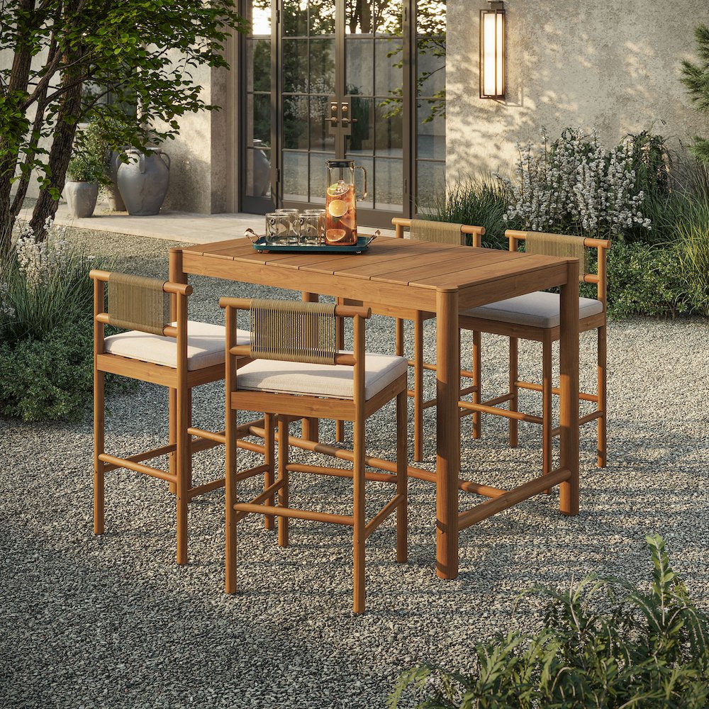 Eleni 5-Piece Outdoor Patio Teak Wood Bar Set